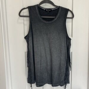 SISTERS‎ Women's Faded Gray Scoop Neck Tank Top Fringe Sides Size Medium